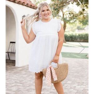 Pink Lily White Round Neck Romper Dress